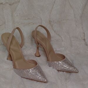 Aldo Shimmering Silver and Nude Heels